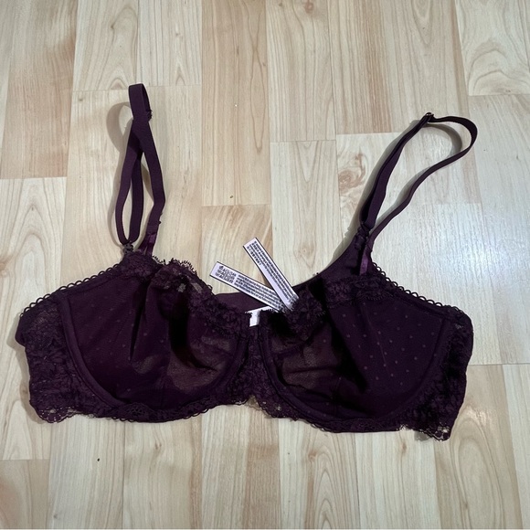 Victoria’s Secret Dream Angel Floral Lace Push-up Bra.Burgandy Push-up 38C - Picture 1 of 4